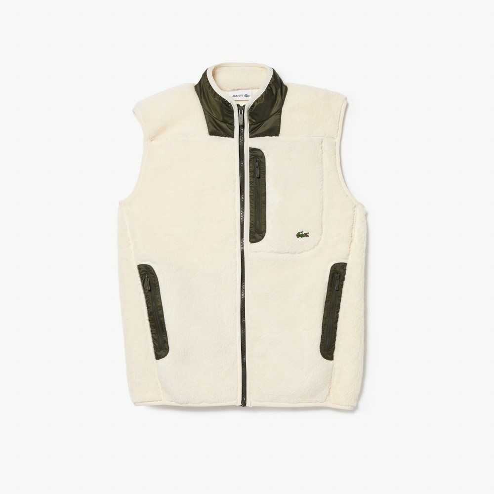 Lacoste Sherpa Fleece Vest Blancas Kaki Verde | 0789-GKSUI