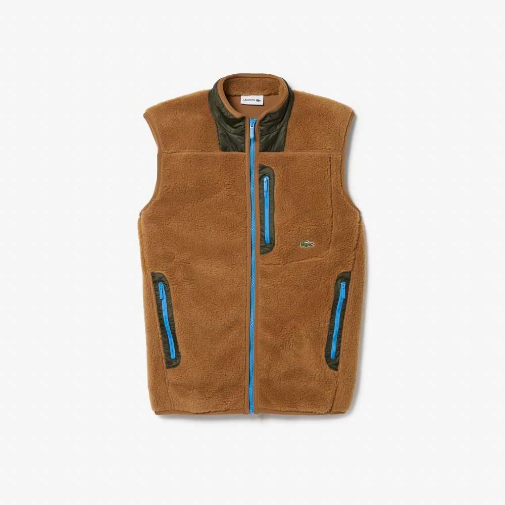 Lacoste Sherpa Fleece Vest Marrones Kaki Verde | 1528-BJNRD