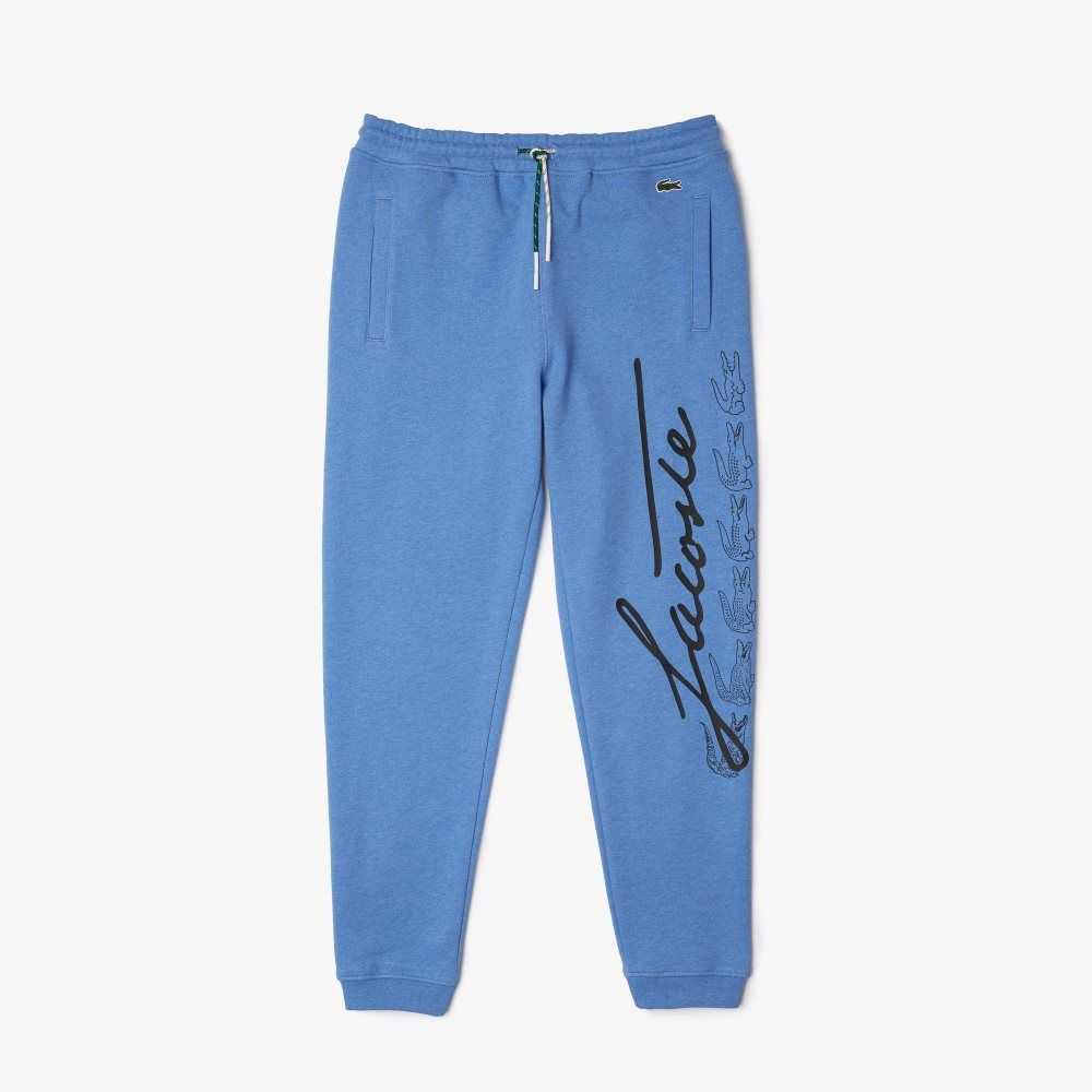 Lacoste Signature And Crocodile Print Algodon Fleece Jogging Azules | 0523-JFSUR