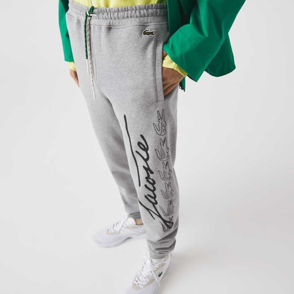 Lacoste Signature And Crocodile Print Algodon Fleece Jogging Gris | 2954-NXRQA