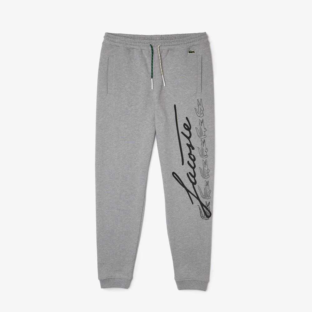 Lacoste Signature And Crocodile Print Algodon Fleece Jogging Gris | 2954-NXRQA