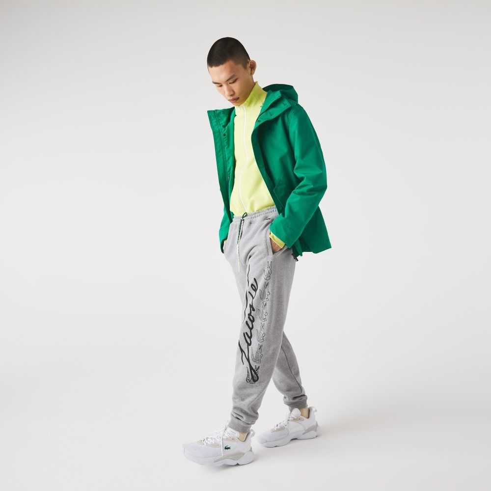 Lacoste Signature And Crocodile Print Algodon Fleece Jogging Gris | 2954-NXRQA