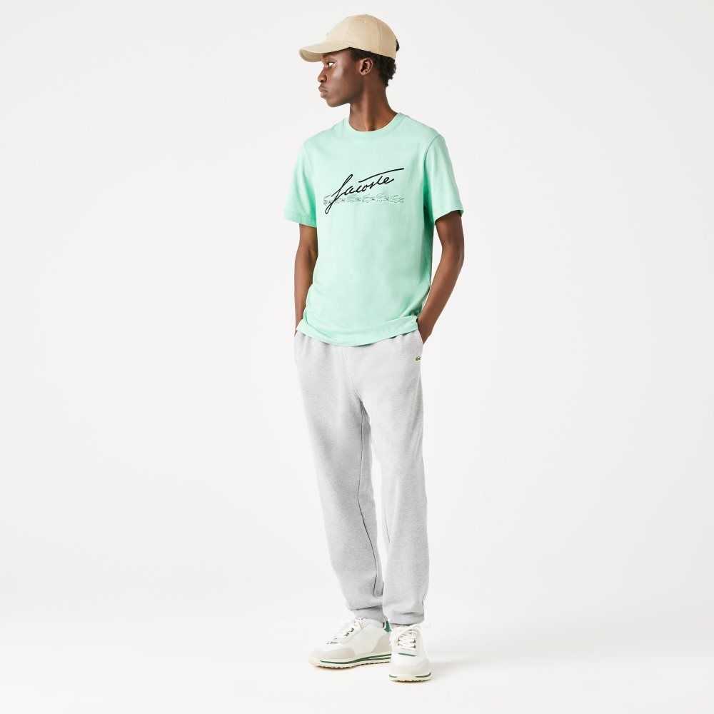 Lacoste Signature And Crocodile Print Crew Neck Algodon Verde | 3189-IMOZN