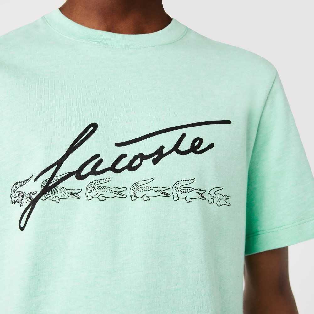 Lacoste Signature And Crocodile Print Crew Neck Algodon Verde | 3189-IMOZN