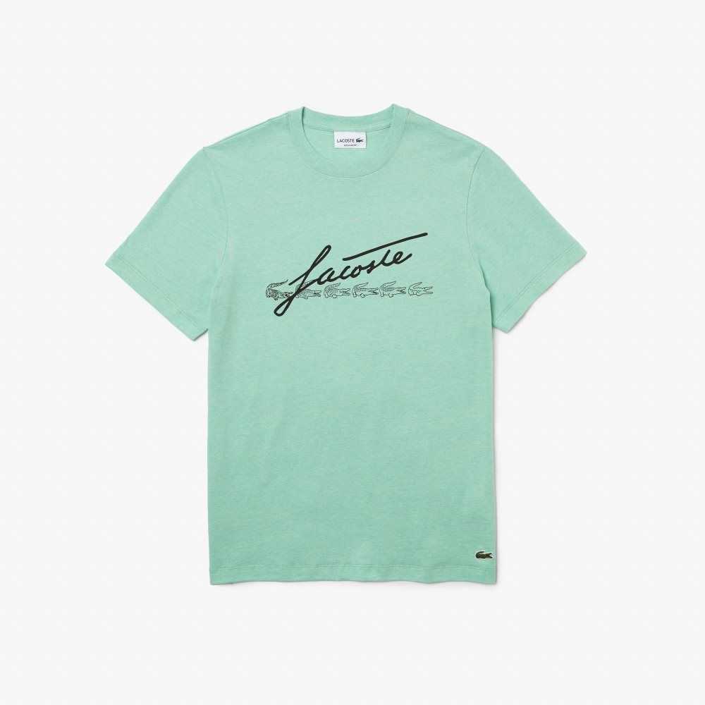 Lacoste Signature And Crocodile Print Crew Neck Algodon Verde | 3189-IMOZN