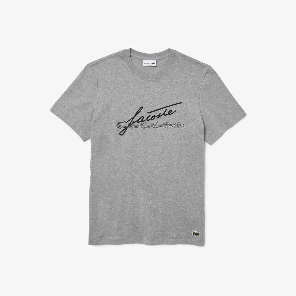 Lacoste Signature And Crocodile Print Crew Neck Algodon Gris | 4087-PYVXI