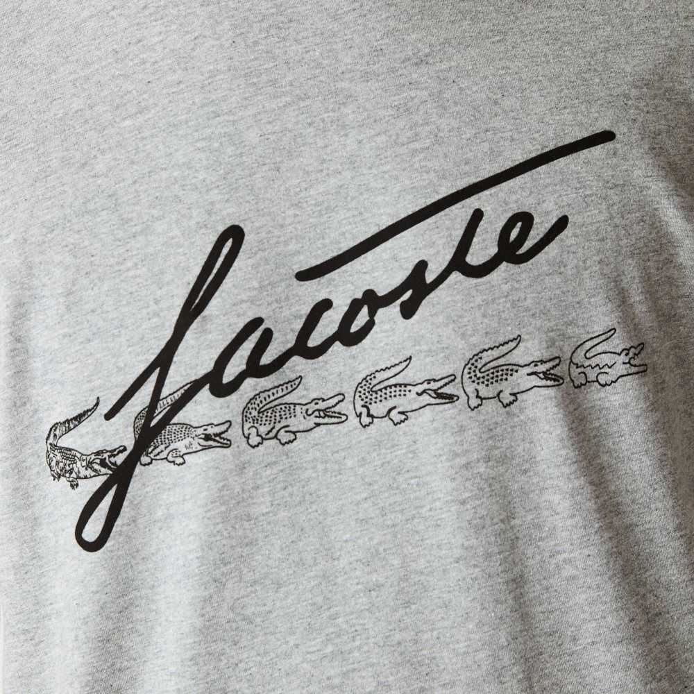 Lacoste Signature And Crocodile Print Crew Neck Algodon Gris | 4087-PYVXI