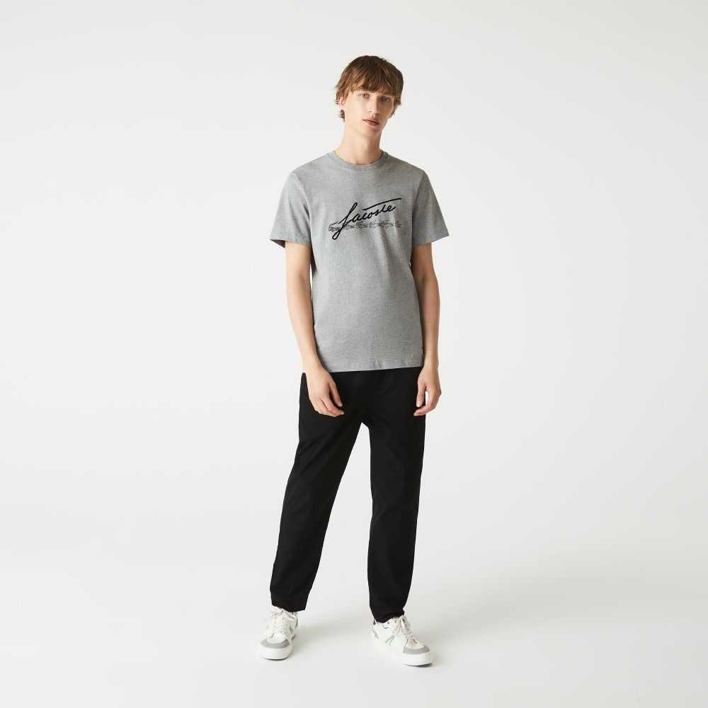 Lacoste Signature And Crocodile Print Crew Neck Algodon Gris | 4087-PYVXI