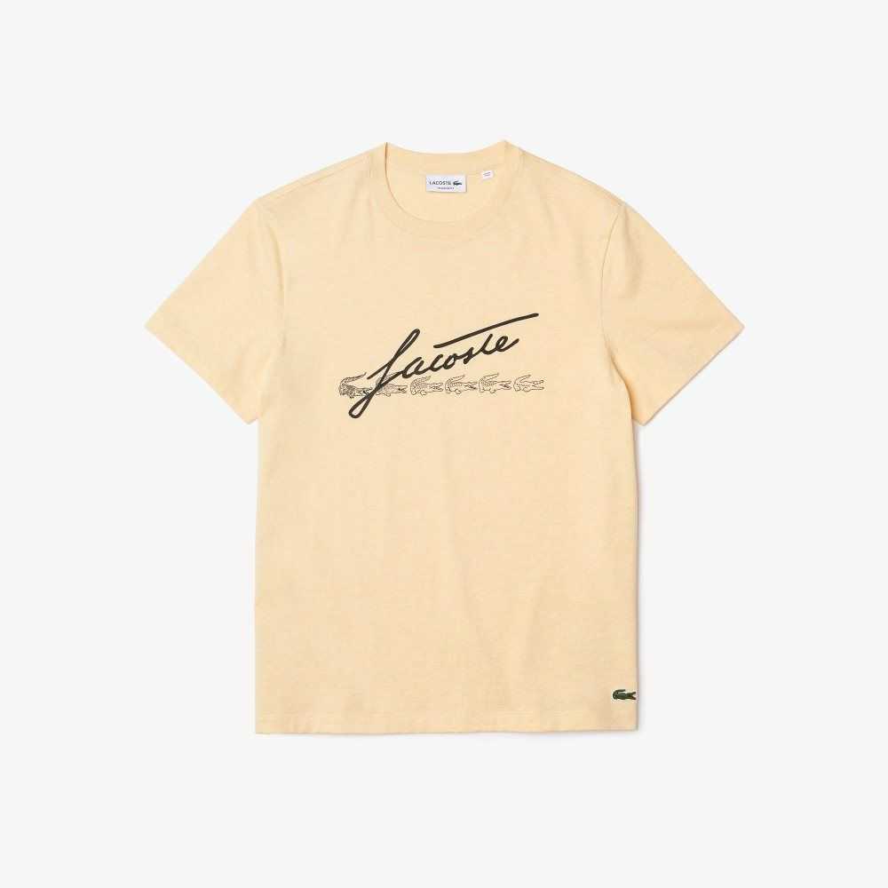 Lacoste Signature And Crocodile Print Crew Neck Algodon Amarillo | 4928-IDZVM