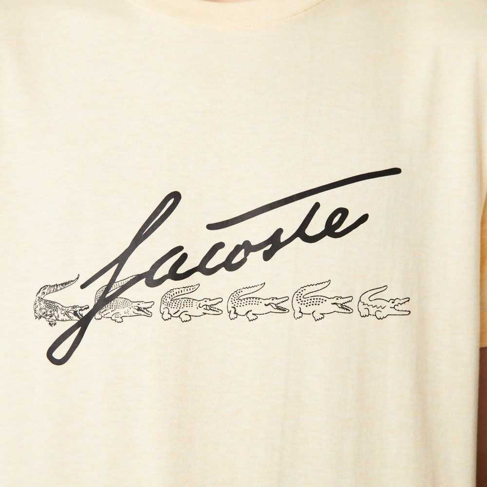 Lacoste Signature And Crocodile Print Crew Neck Algodon Amarillo | 4928-IDZVM