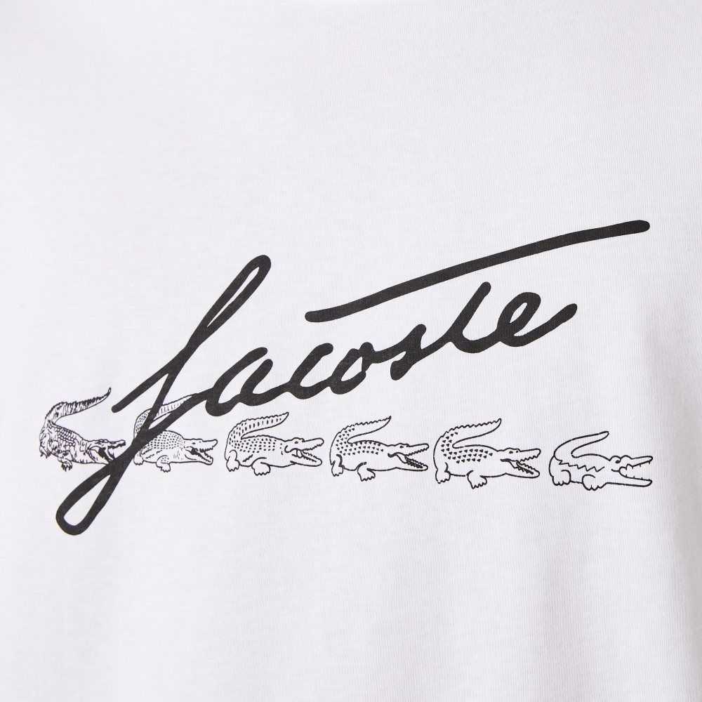 Lacoste Signature And Crocodile Print Crew Neck Algodon Blancas | 8259-JNKYD