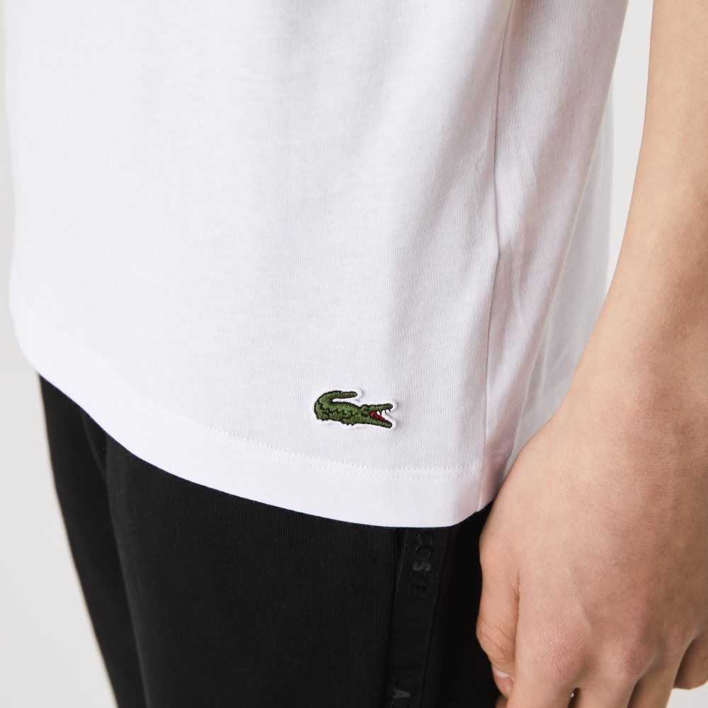 Lacoste Signature And Crocodile Print Crew Neck Algodon Blancas | 8259-JNKYD