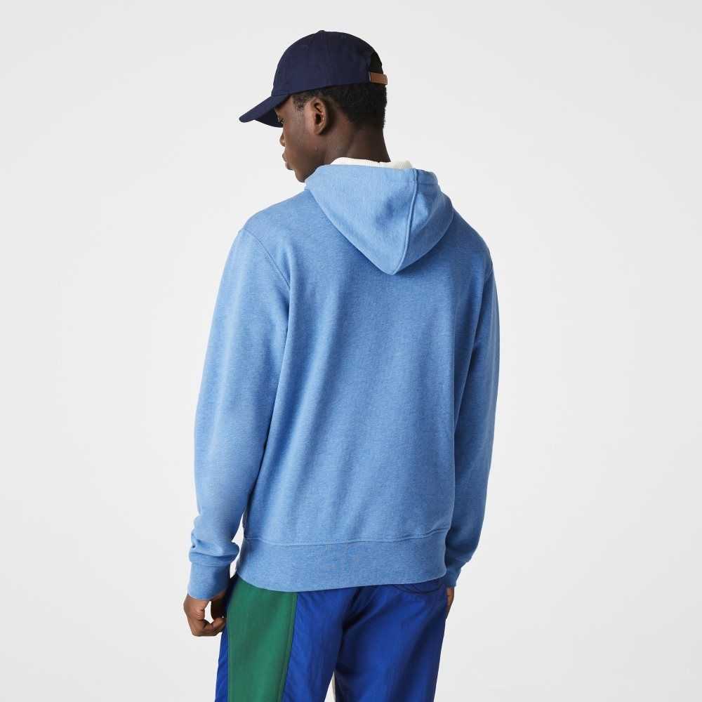 Lacoste Signature Flecked Algodon Fleece Hoodie Azules | 9573-SHJRP