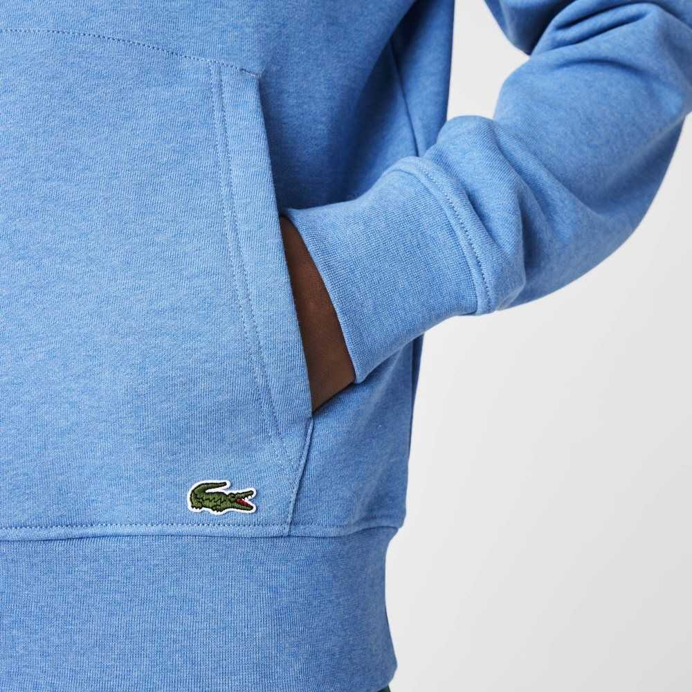 Lacoste Signature Flecked Algodon Fleece Hoodie Azules | 9573-SHJRP