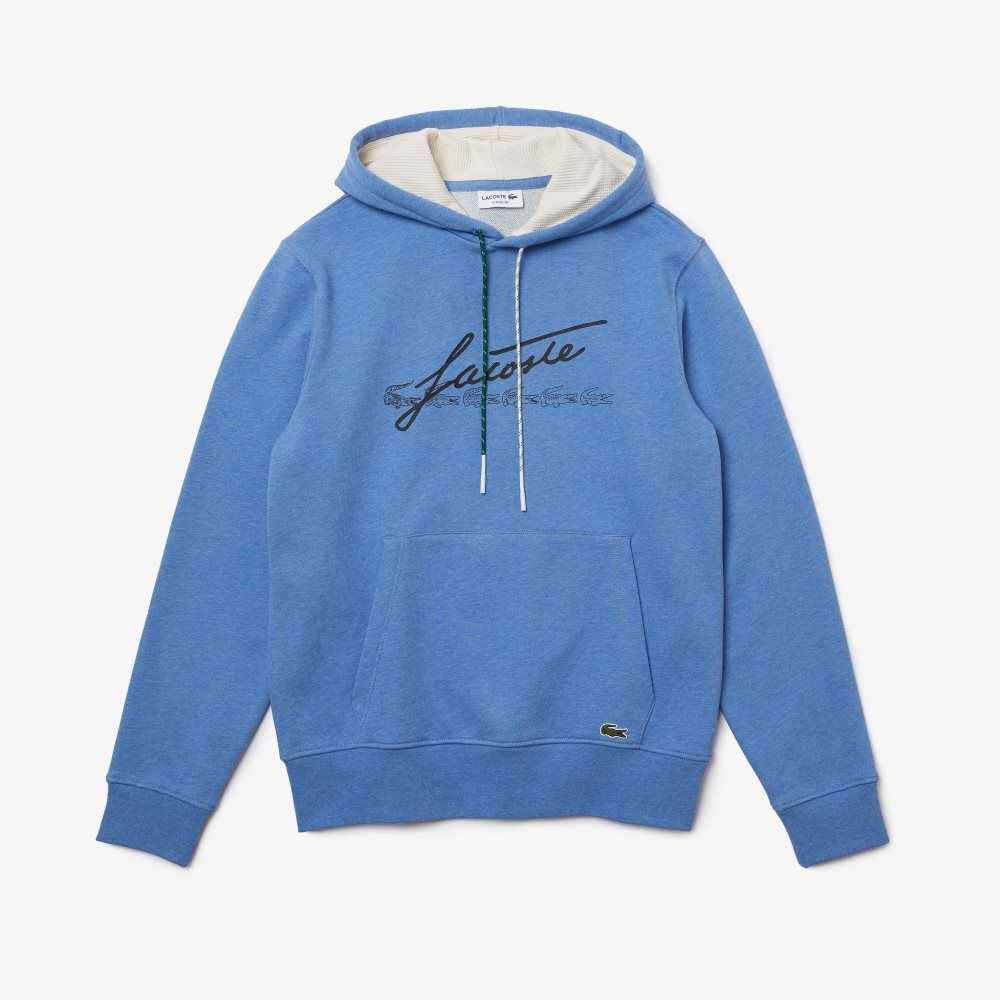 Lacoste Signature Flecked Algodon Fleece Hoodie Azules | 9573-SHJRP