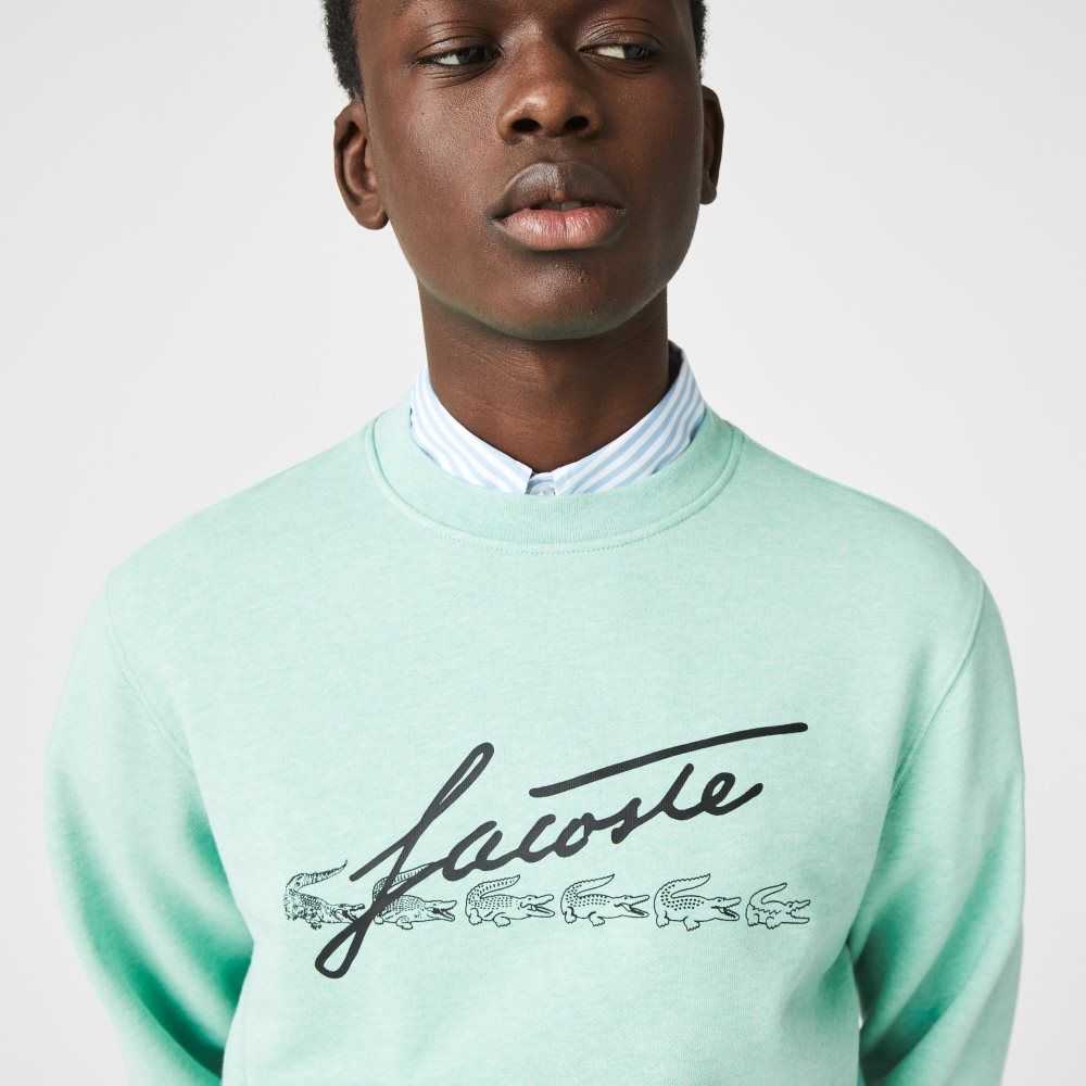 Lacoste Signature Print Crew Neck Algodon Fleece Verde | 2384-EOWRQ