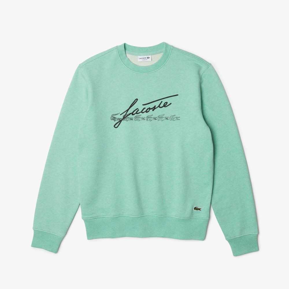 Lacoste Signature Print Crew Neck Algodon Fleece Verde | 2384-EOWRQ