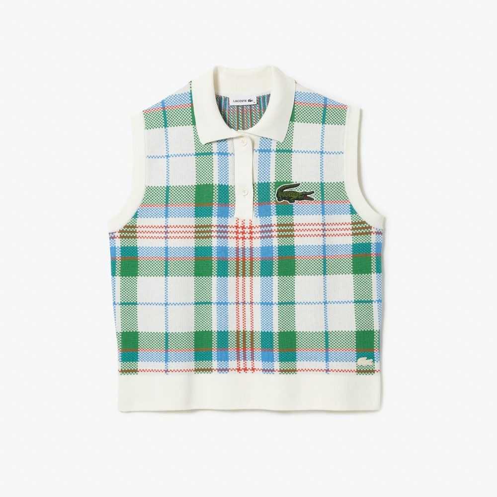 Lacoste Sin Manga Organic Algodon Check Polo Blancas Azules Verde Naranjas | 1740-DYQSB