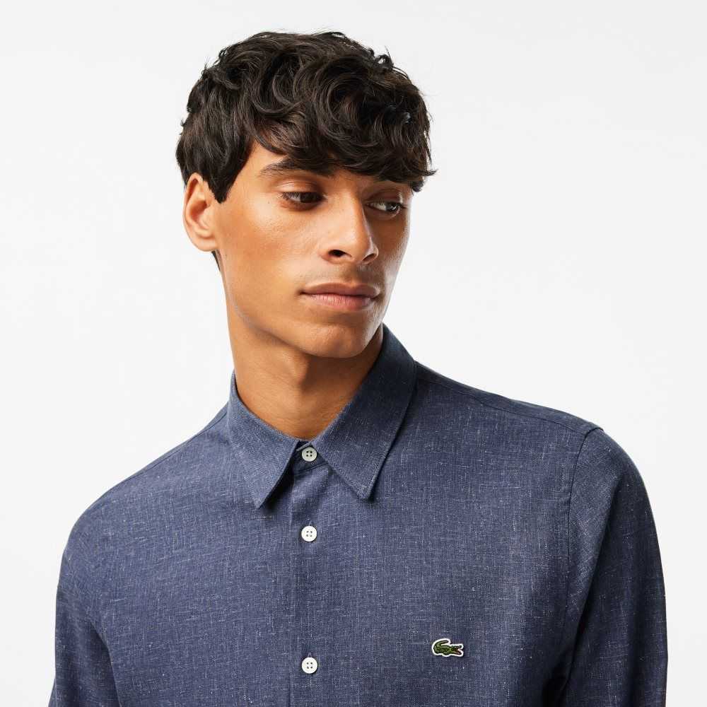 Lacoste Slim Fit Algodon Chambray Azul Marino Azules Blancas | 0267-MOKGP