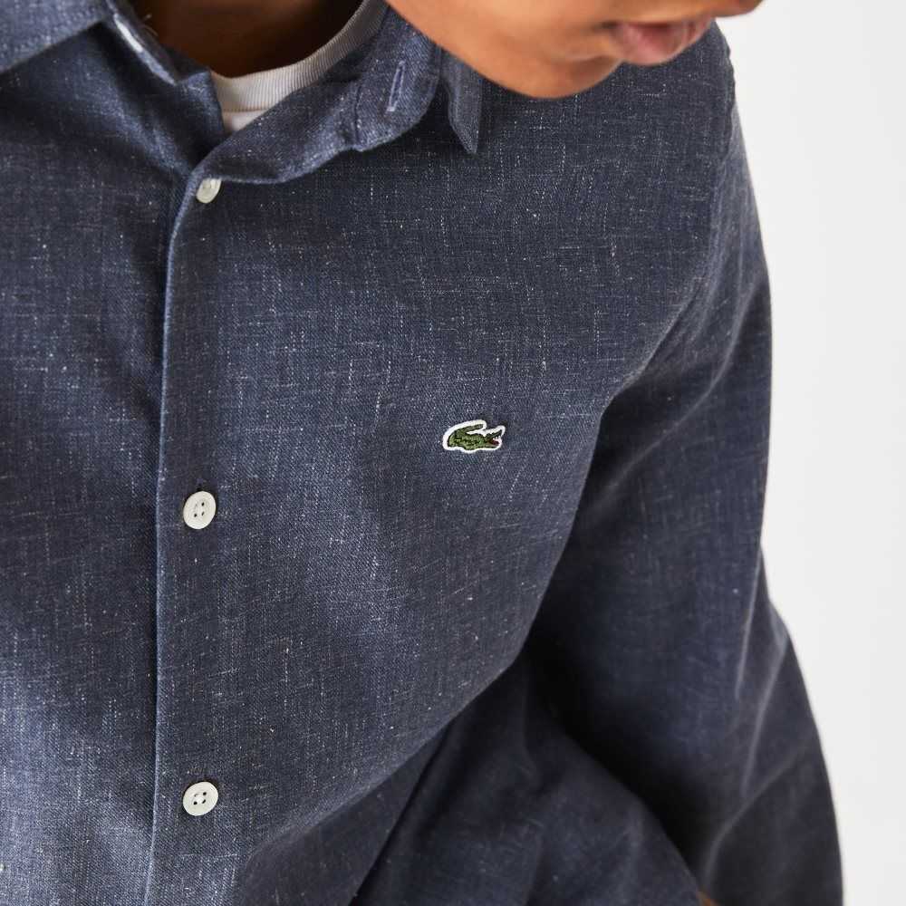 Lacoste Slim Fit Algodon Chambray Azul Marino Azules Blancas | 0267-MOKGP