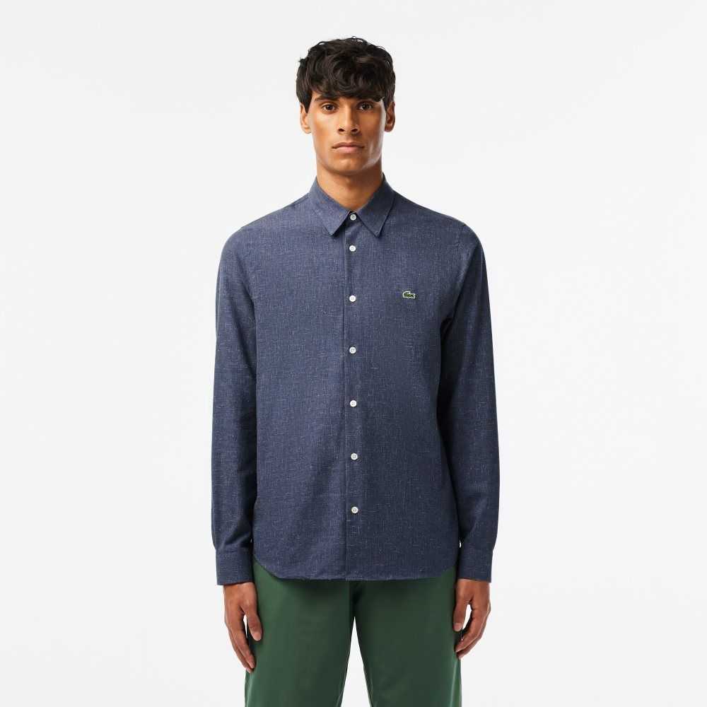 Lacoste Slim Fit Algodon Chambray Azul Marino Azules Blancas | 0267-MOKGP