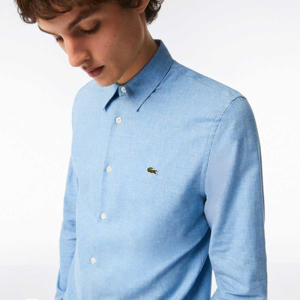 Lacoste Slim Fit Algodon Chambray Azules Blancas | 1397-QSUOR