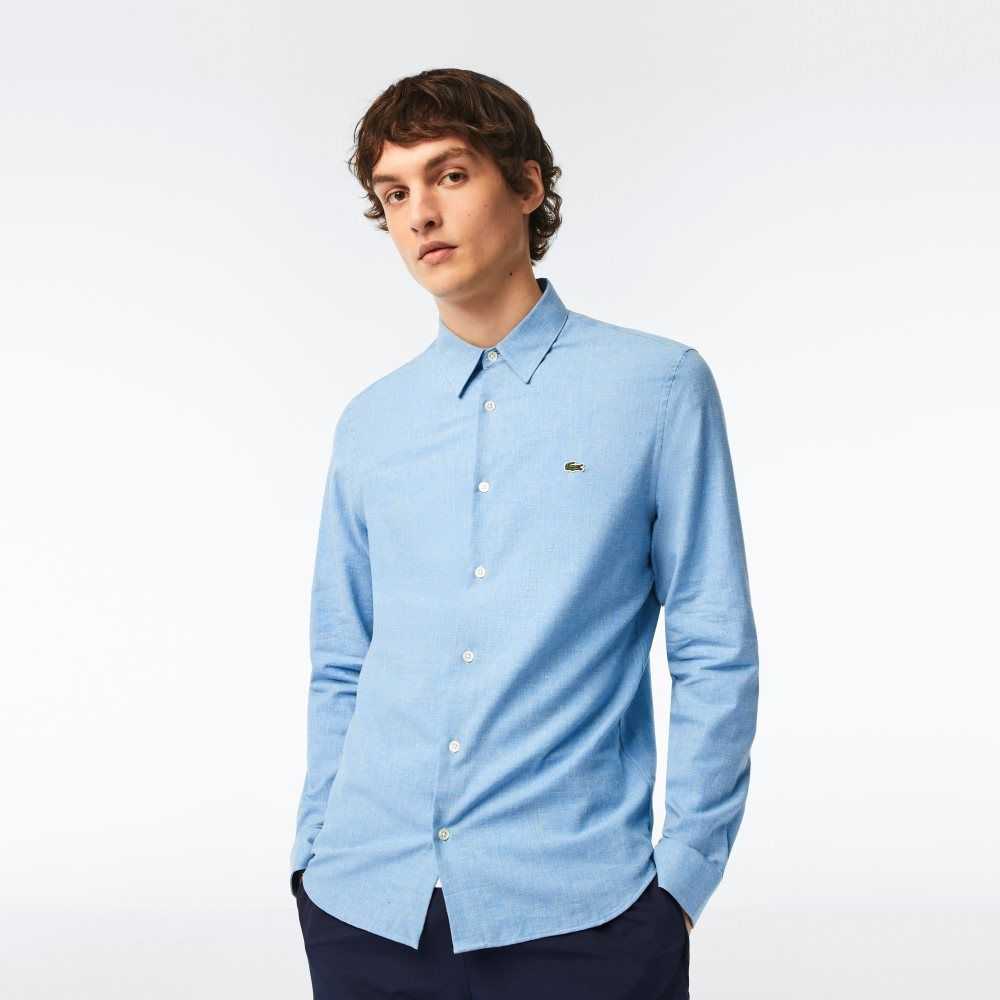 Lacoste Slim Fit Algodon Chambray Azules Blancas | 1397-QSUOR