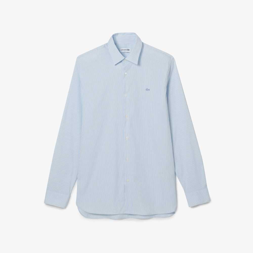 Lacoste Slim Fit Check Stretch Poplin Blancas Azules | 7523-DGEFK