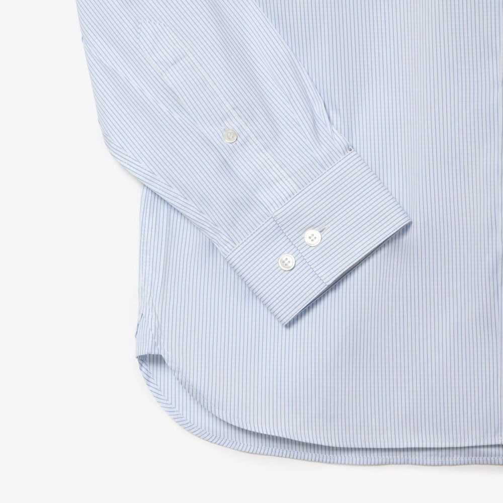 Lacoste Slim Fit Check Stretch Poplin Blancas Azules | 7523-DGEFK