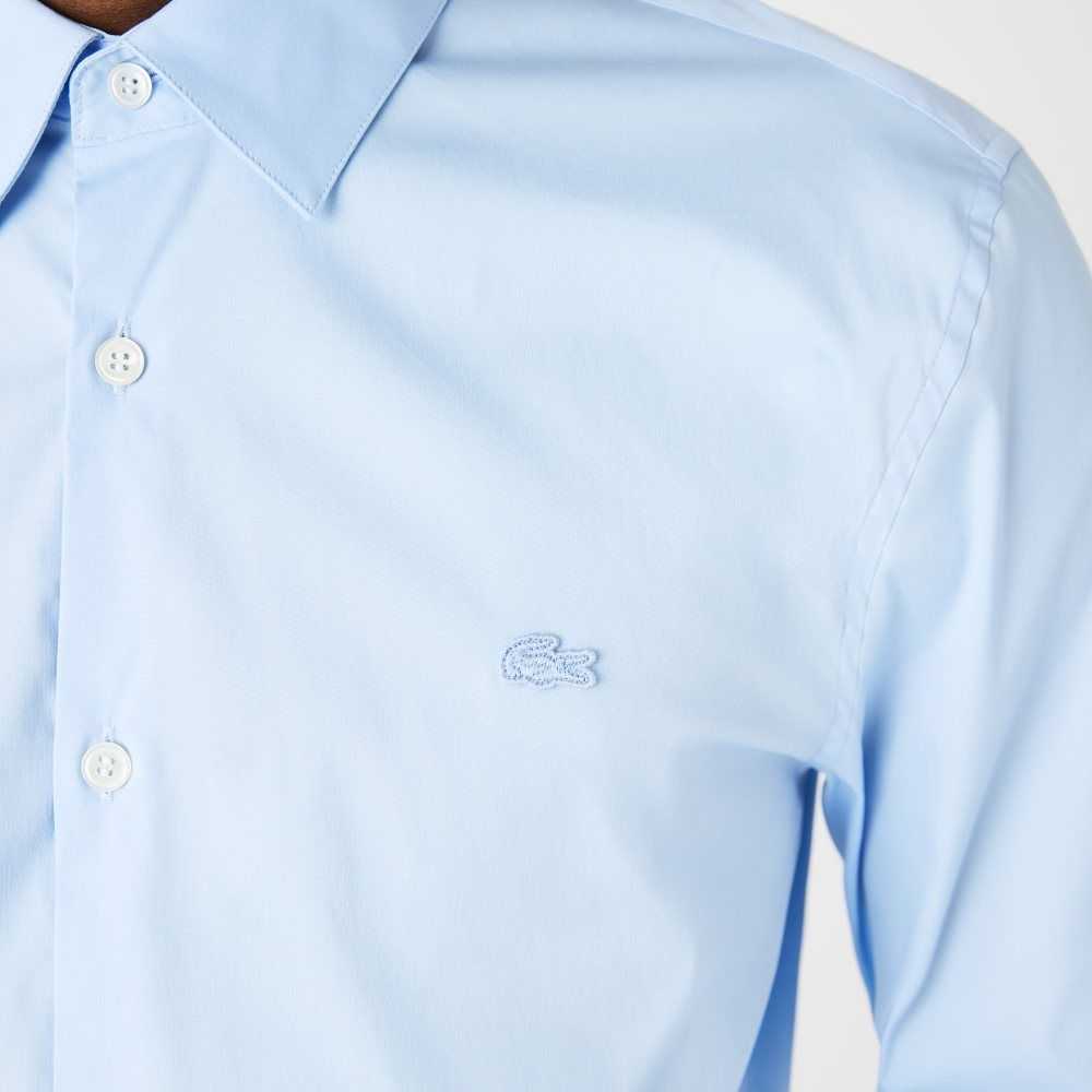 Lacoste Slim Fit French Collar Algodon Poplin Azules | 6925-WQJFL