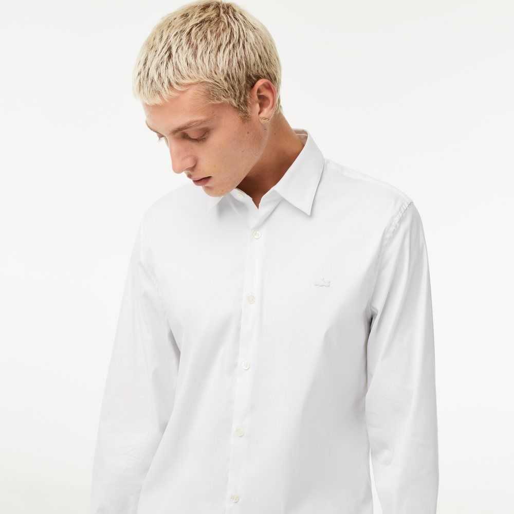 Lacoste Slim Fit French Collar Algodon Poplin Blancas | 7925-EFTMP