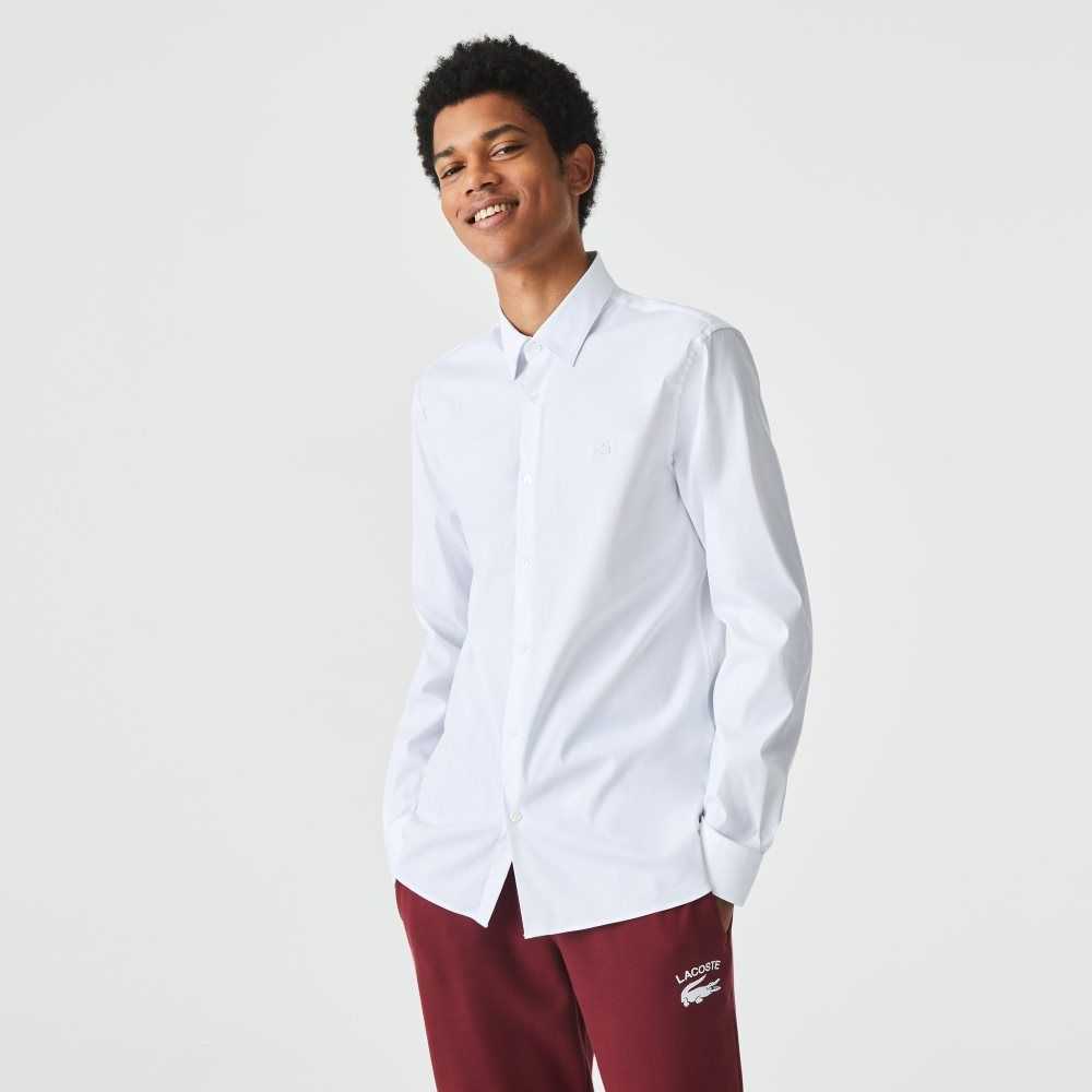 Lacoste Slim Fit French Collar Algodon Poplin Blancas | 7925-EFTMP