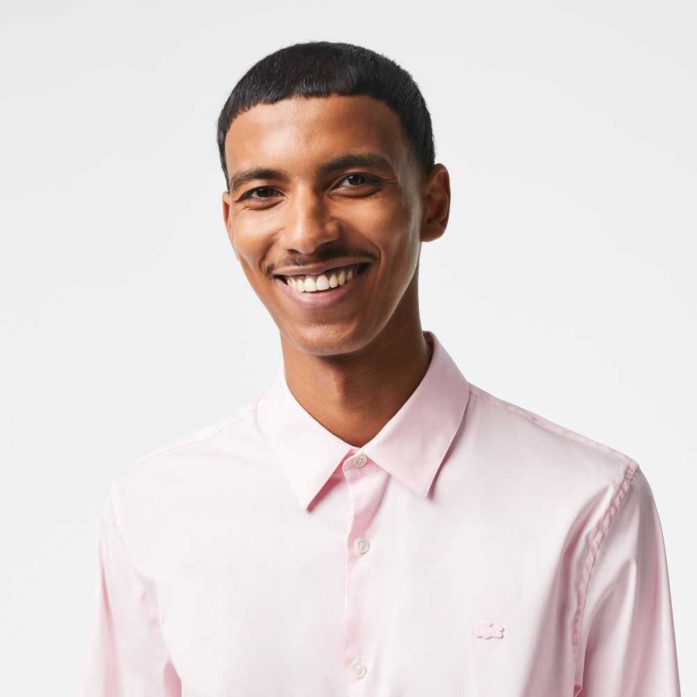 Lacoste Slim Fit French Collar Algodon Poplin Rosas Claro | 7950-EPROI