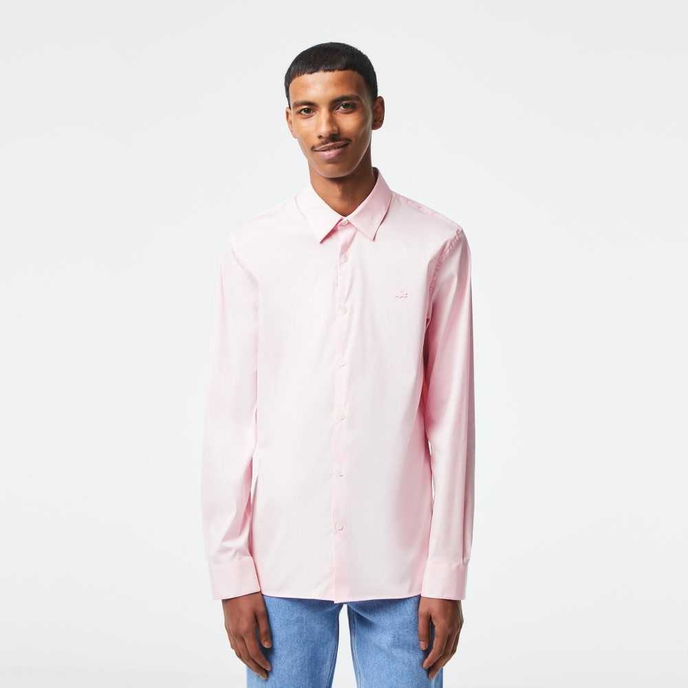 Lacoste Slim Fit French Collar Algodon Poplin Rosas Claro | 7950-EPROI