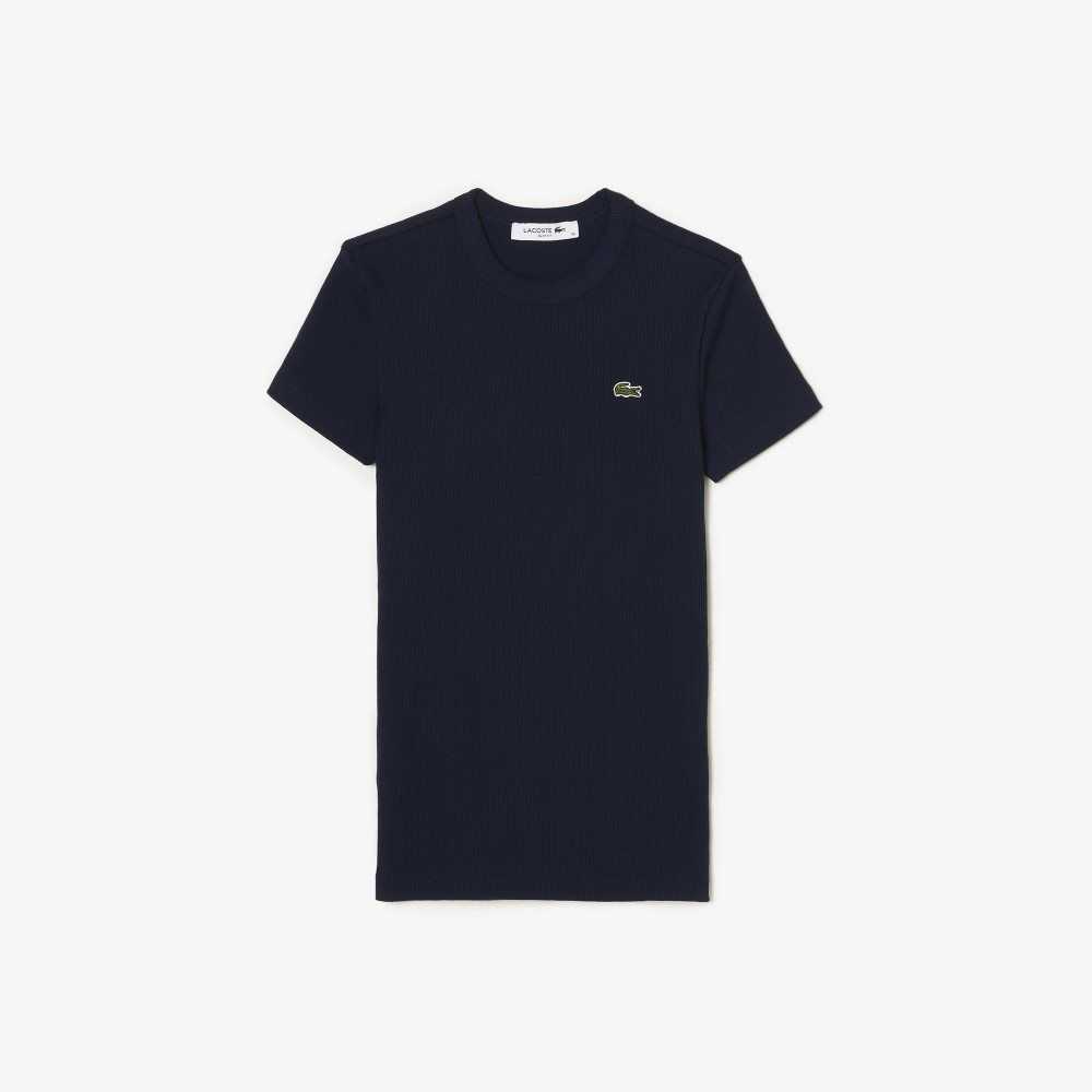 Lacoste Slim Fit Organic Algodon T-Shirt Azul Marino Azules | 9537-DFHPB