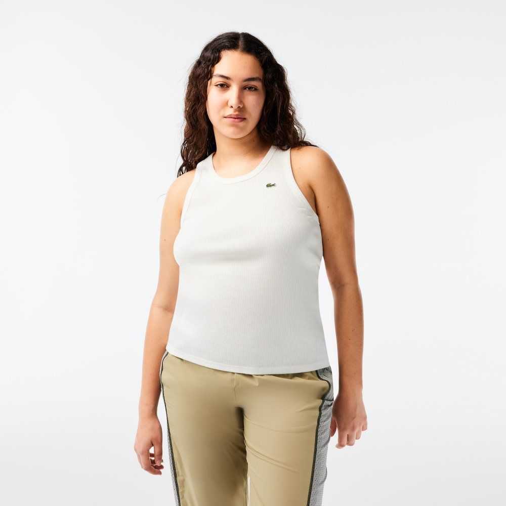 Lacoste Slim Fit Organic Algodon Tank Blancas | 7382-CGFNZ