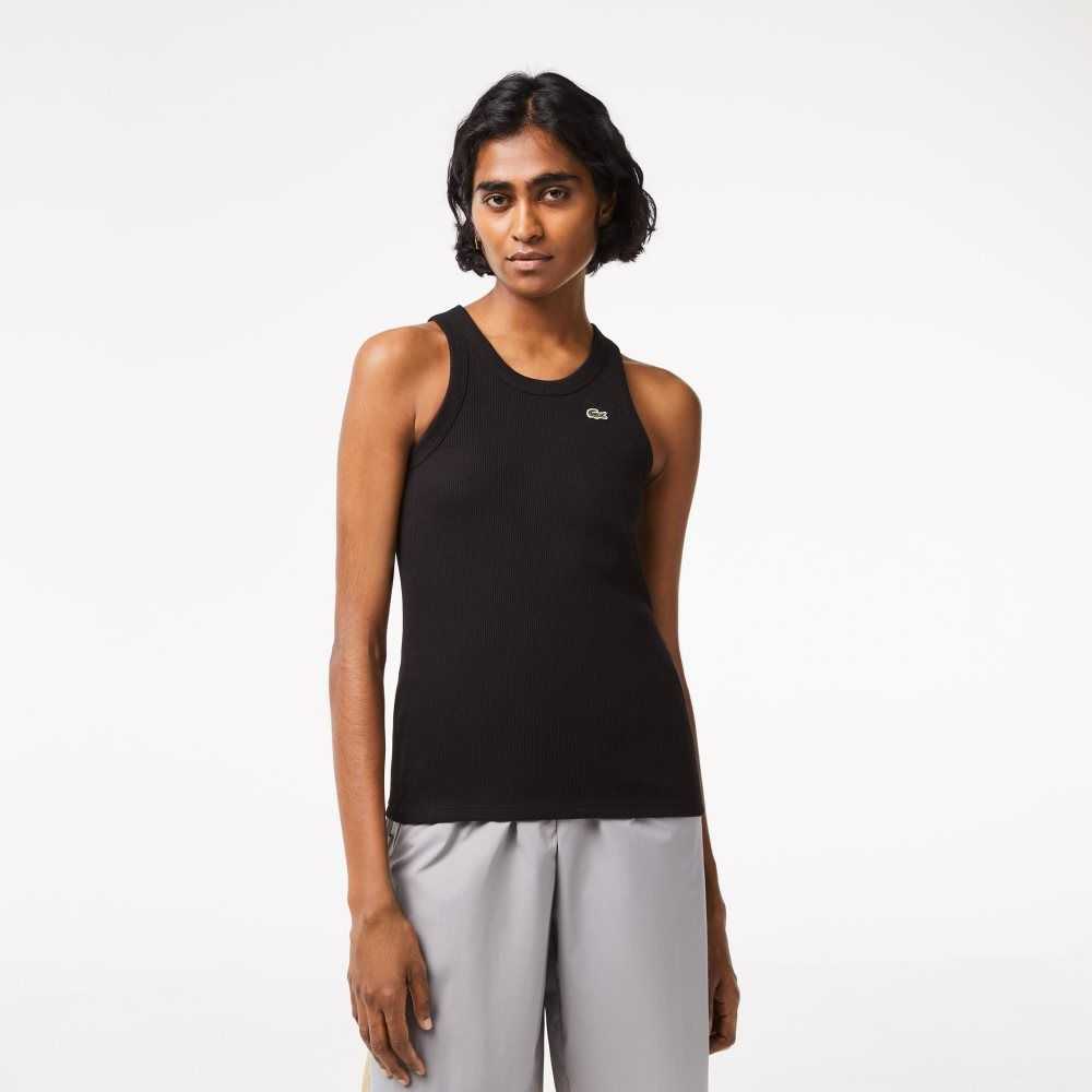 Lacoste Slim Fit Organic Algodon Tank Negras | 3098-HASEC