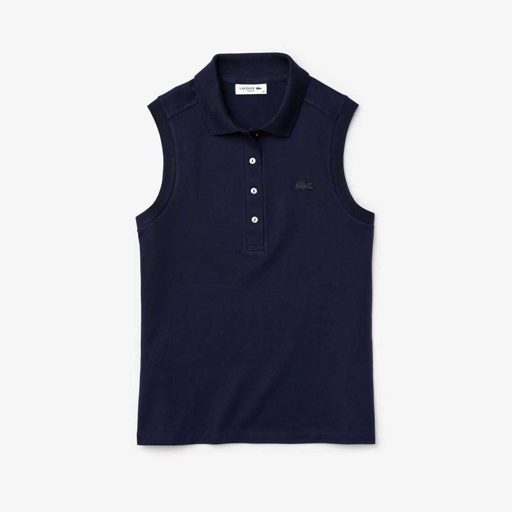 Lacoste Slim Fit Sin Manga Algodon Pique Azul Marino Azules | 7813-QWUSZ