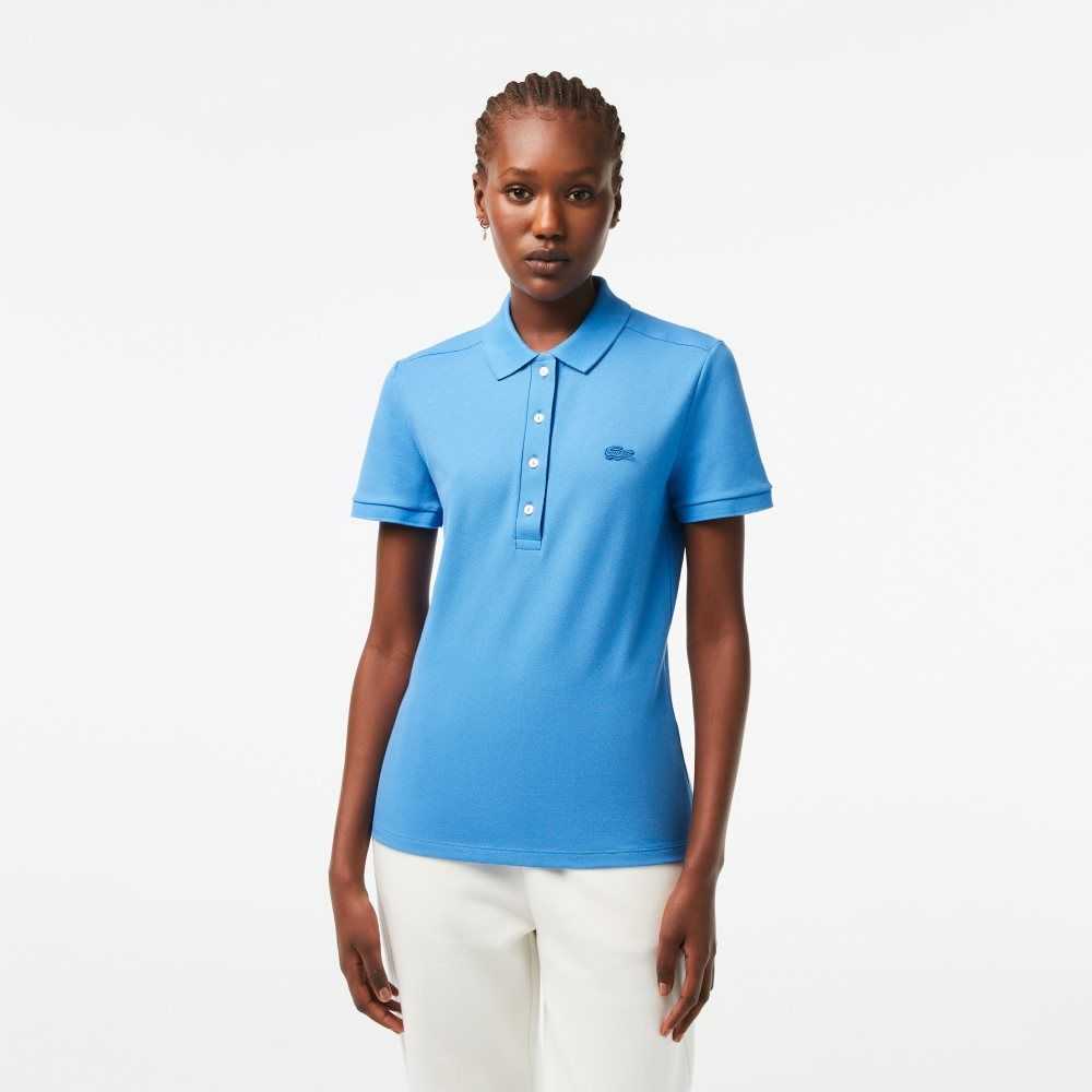 Lacoste Slim Fit Stretch Algodon Pique Azules | 5219-CNDUY