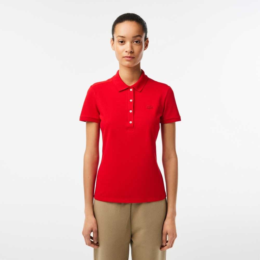 Lacoste Slim Fit Stretch Algodon Pique Rojas | 8471-DYTKF