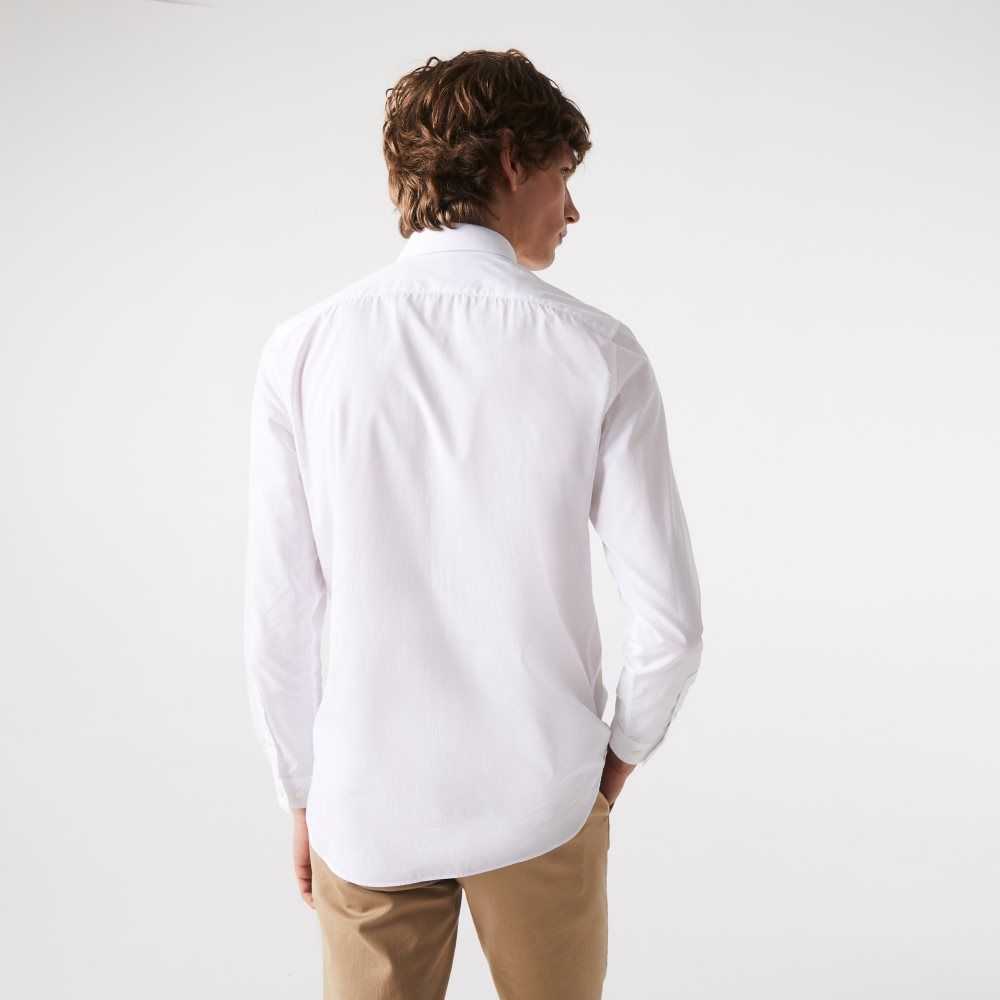 Lacoste Slim Fit Stretch Algodon Poplin Blancas | 5263-FMKSQ