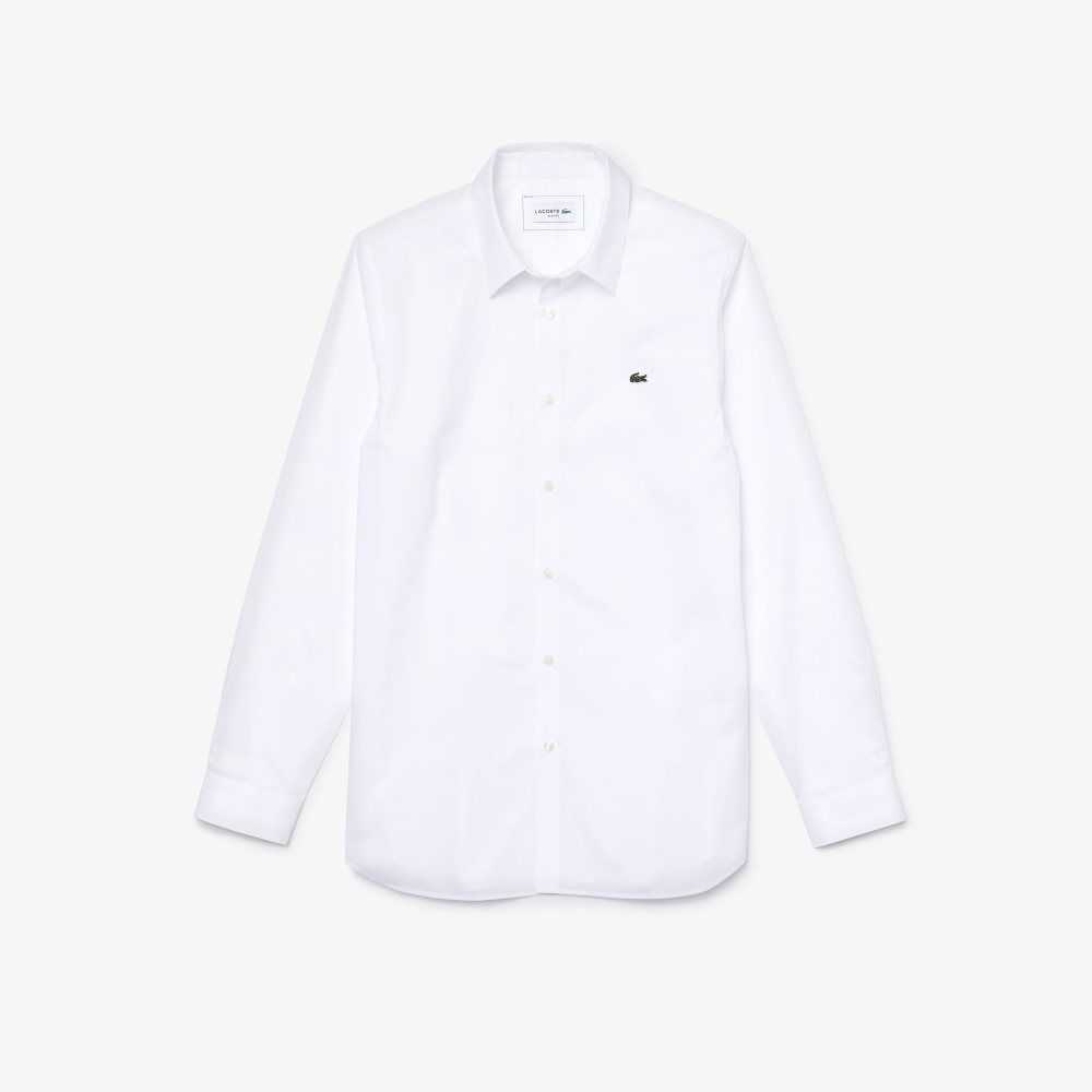 Lacoste Slim Fit Stretch Algodon Poplin Blancas | 5263-FMKSQ