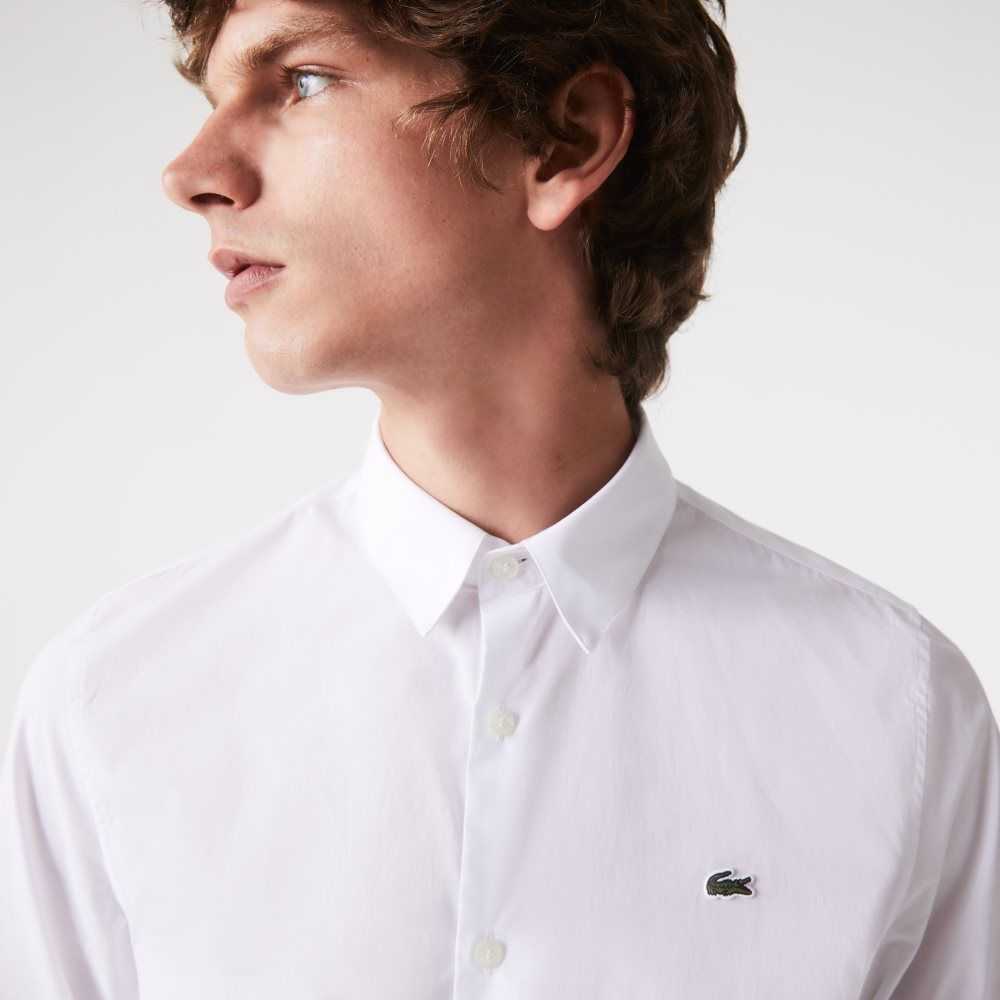 Lacoste Slim Fit Stretch Algodon Poplin Blancas | 5263-FMKSQ