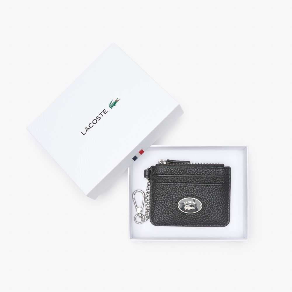 Lacoste Snap Hook Grained Cuero Card Holder Negras | 5074-TSUEX