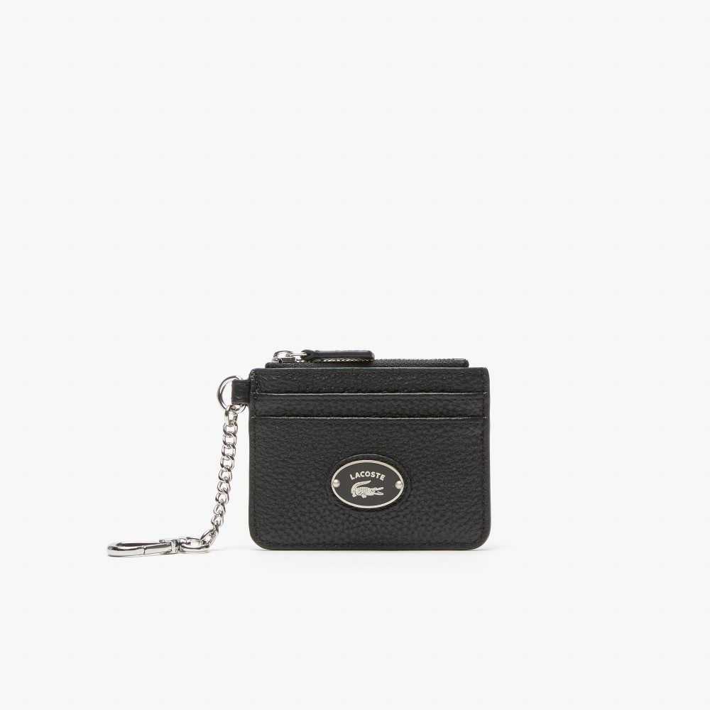 Lacoste Snap Hook Grained Cuero Card Holder Negras | 5074-TSUEX