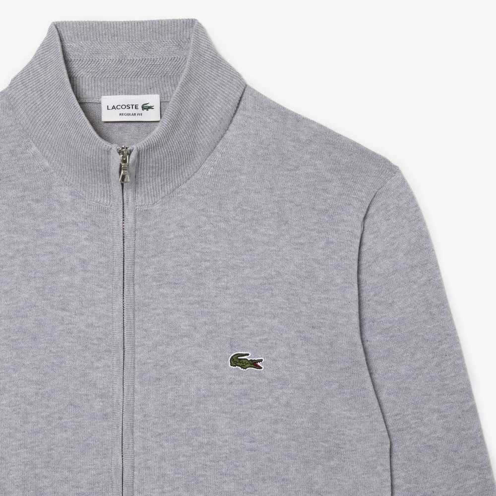 Lacoste Stand-Up Collar Organic Algodon Zippered Gris | 9843-QSDMG