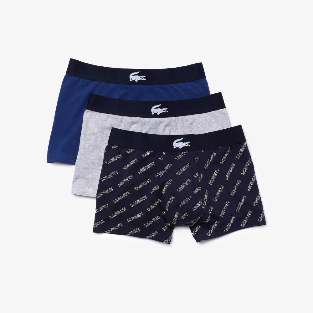 Lacoste Stretch Algodon Trunk 3-Pack Azul Marino Azules Blancas Gris Azul Marino Azules | 6348-GXUJT