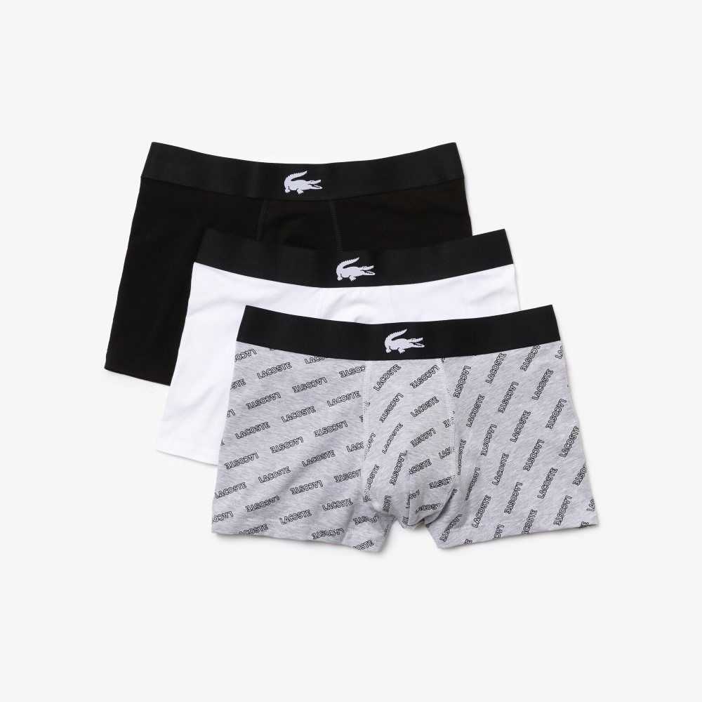 Lacoste Stretch Algodon Trunk 3-Pack Negras Gris Blancas | 9645-KYSMA