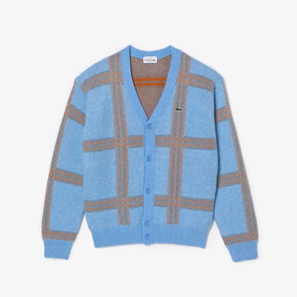 Lacoste Tartan Pattern Lana Cardigan Azules Naranjas Marrones | 8937-XENUP