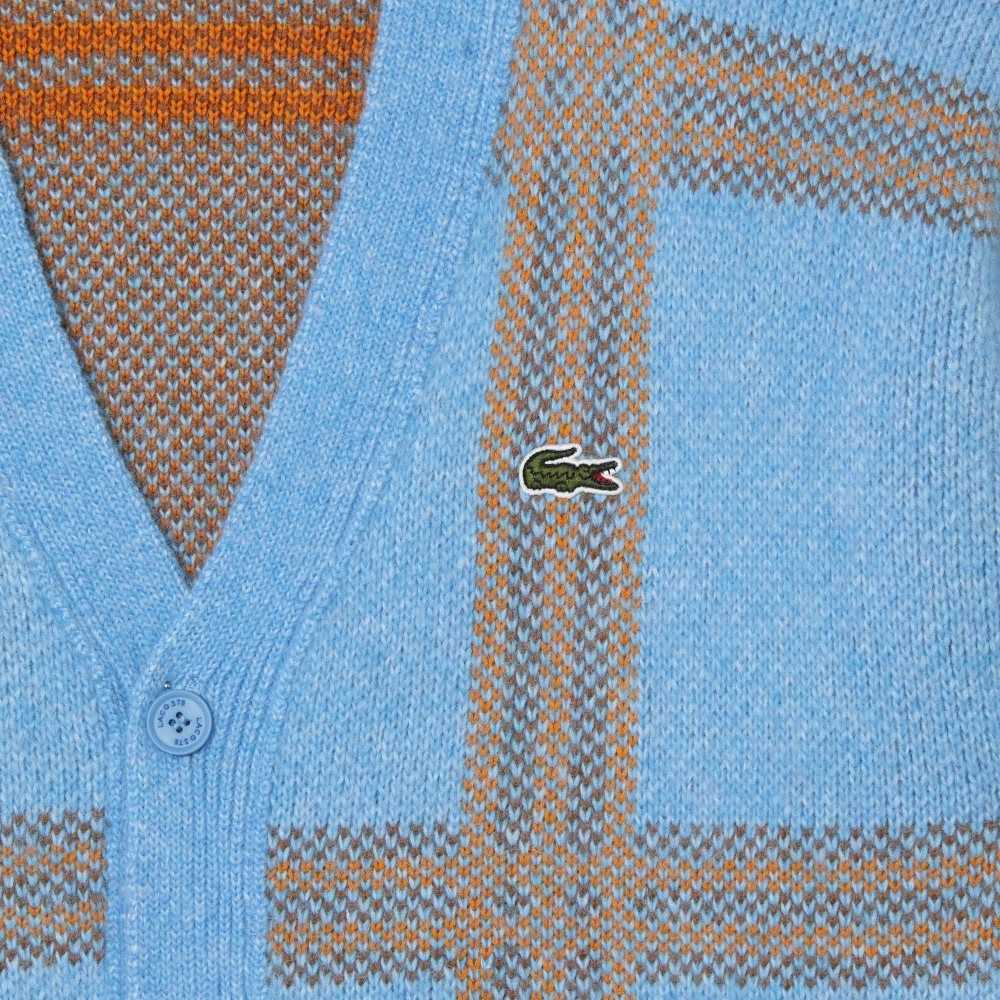 Lacoste Tartan Pattern Lana Cardigan Azules Naranjas Marrones | 8937-XENUP